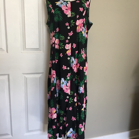 Koret Black and Pink Button Front Maxi Dress Sleeveless Scoop Neck - Picture 1 of 11